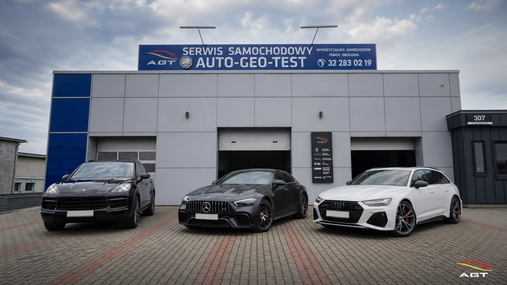 Samochody premium przed warsztatem Auto-Geo-Test